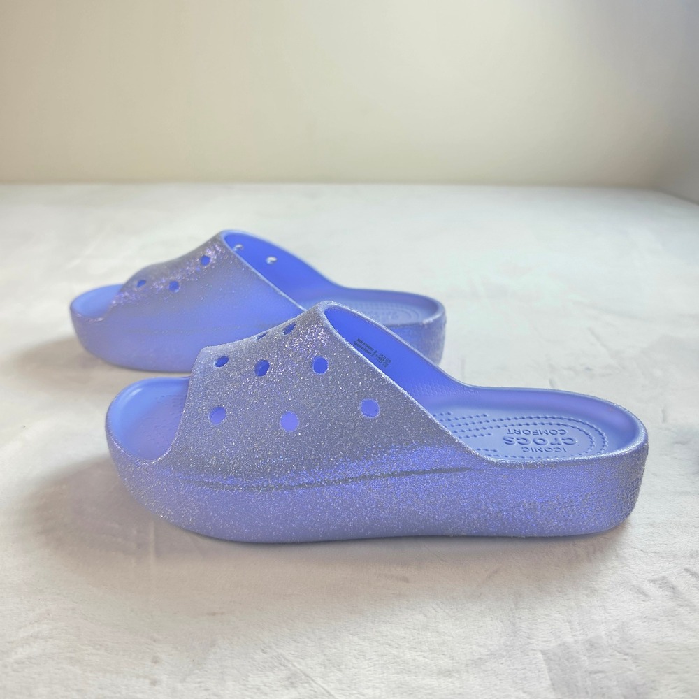 Crocs Classic Glitter Platform Slide Sandals Moon Jelly Purple Womens Size 9